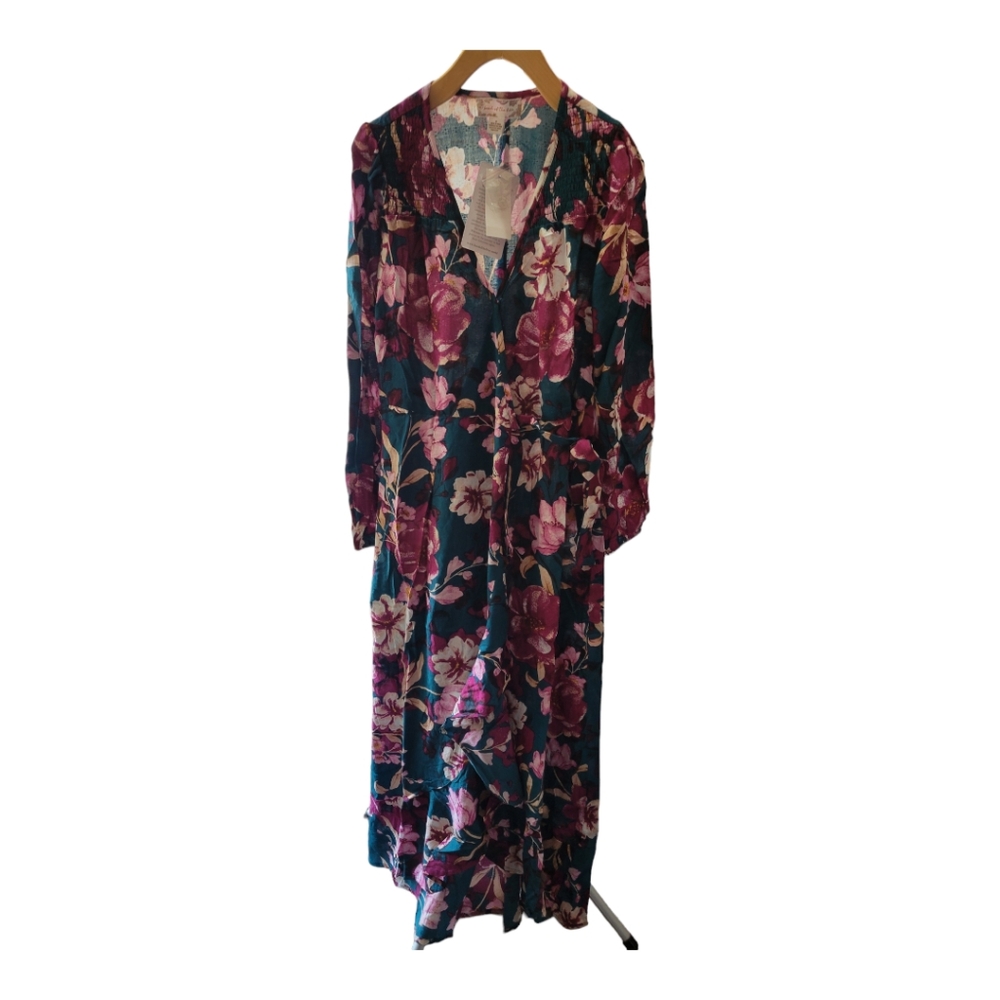 Band of the Free Pine Plum Polly Floral High Low Wrap Dress‎ Size S Boho
